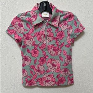 Maeve Floral Pink and Green Collared Top